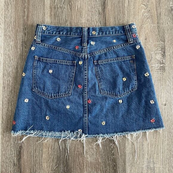 Madewell Rigid Denim A-Line Mini Skirt Floral Embroidered - Size: 27 - Picture 4 of 8